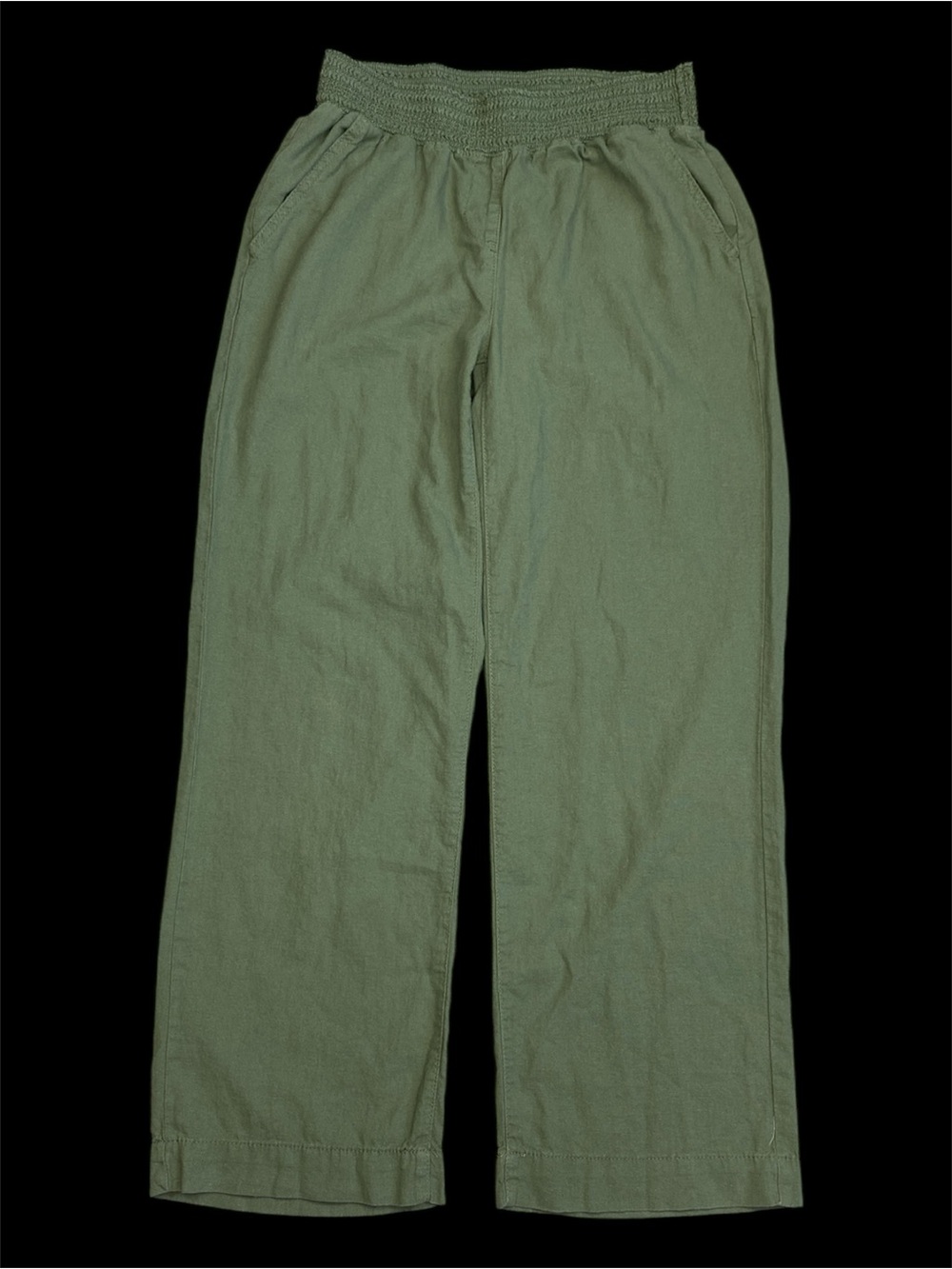Briggs Sage Green Linen Blend Wide Leg Pull-On Pants Smocked Waist Size Small